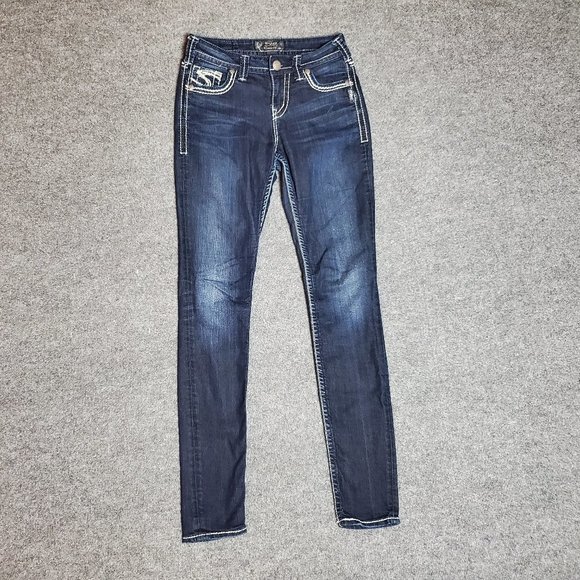 Silver Jeans Denim - Silver Suki Super Skinny 26x33 (M 27x32 8.5 Low Rise) Dark Embroidered Jeans A17